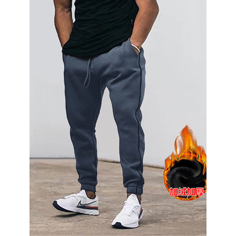 Músculo masculino Fitness calças esportivas inverno velo-velo grosso treinamento ao ar livre calças magras elástico fino