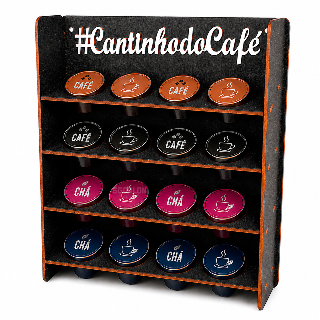 Organizador Suporte Mdf Porta Cápsulas De Café 16 Cápsulas Preto