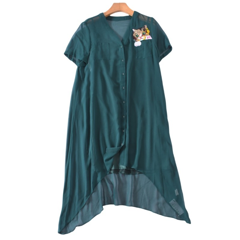 Cabide pendurado conjunto de duas peças esmeralda vestido de Chiffon de manga curta blusa