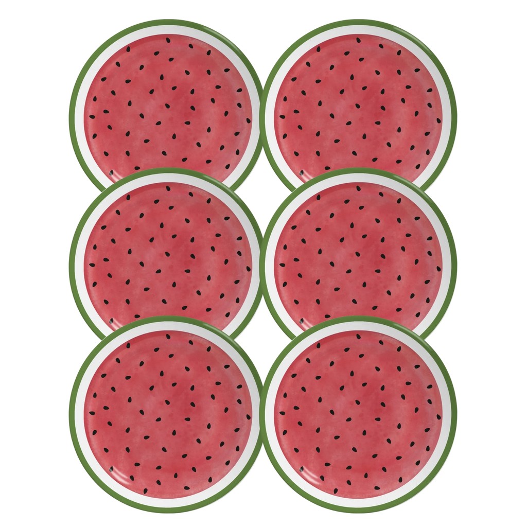 Conjunto 6 Pratos Raso Almoço Verão Colorido Melancia Coup Cerâmica Alleanza