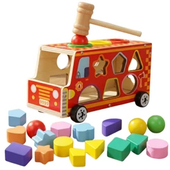 Brinquedo Montessori Educativo Infantil Caminhão Bombeiro Com Blocos Geométricos Castela