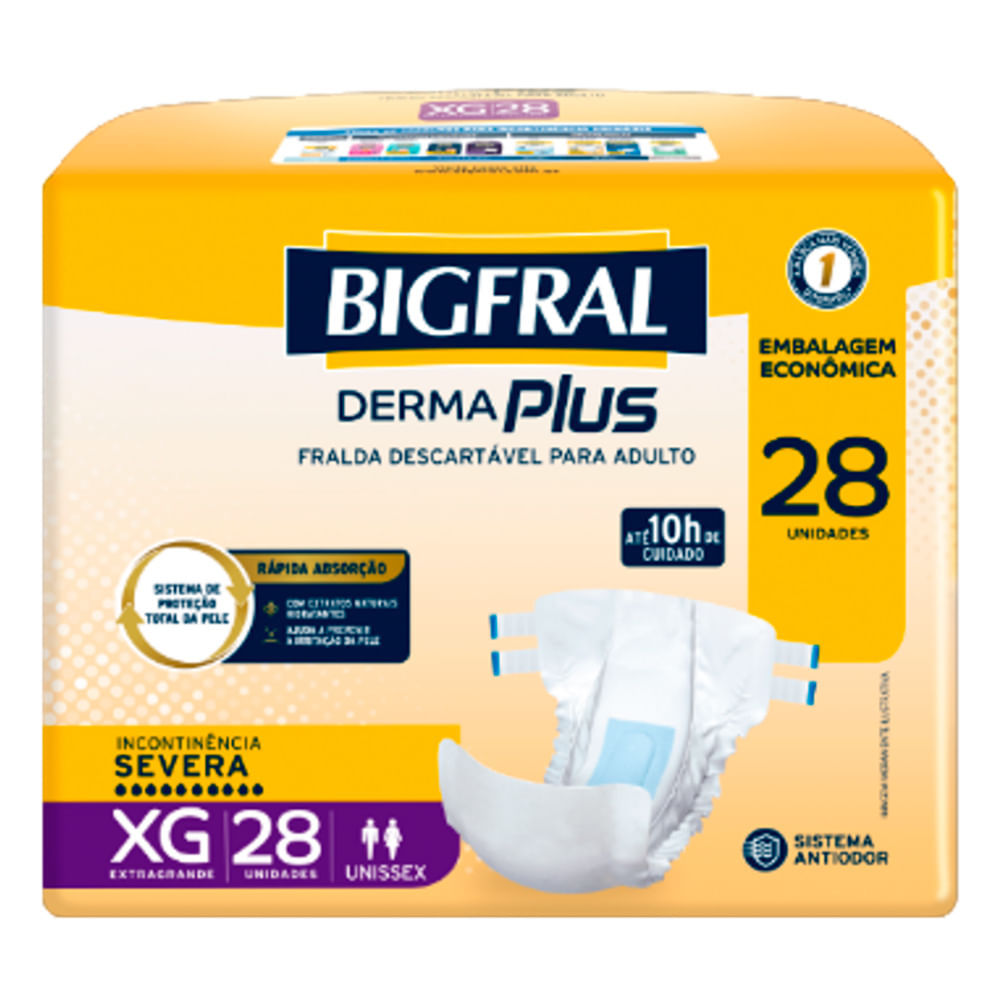 Fralda Geriátrica Bigfral Derma Plus Tamanho XG 28 Unidades Descartáveis Embalagem Econômica