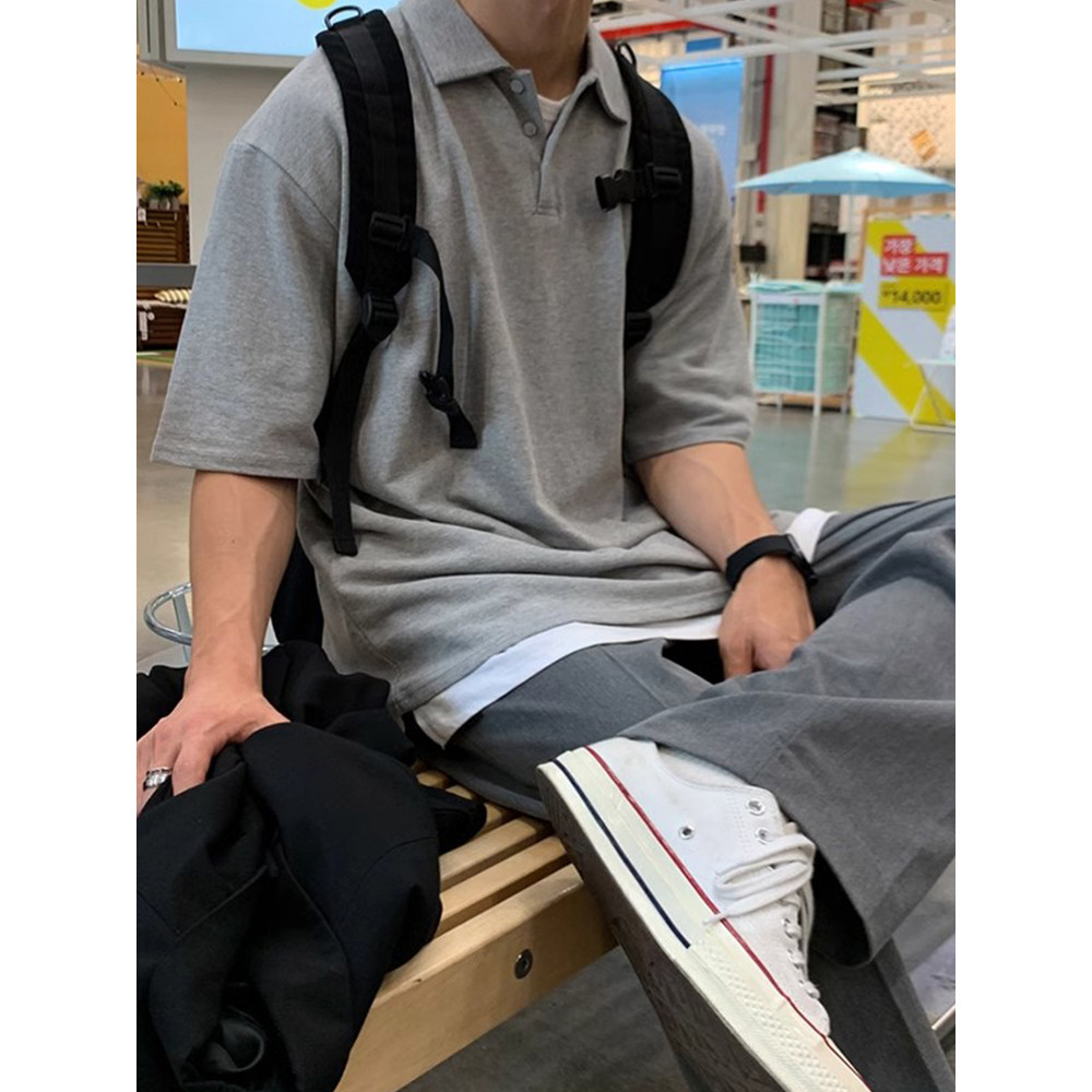 Camisa Polo de manga curta masculina verão 2024 novo estilo Street Wear solto lapela t camisa simples meia manga Casual