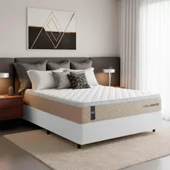 Conjunto Cama Box c/ Molas Ensacadas Alford Bege Casal 138x188x66
