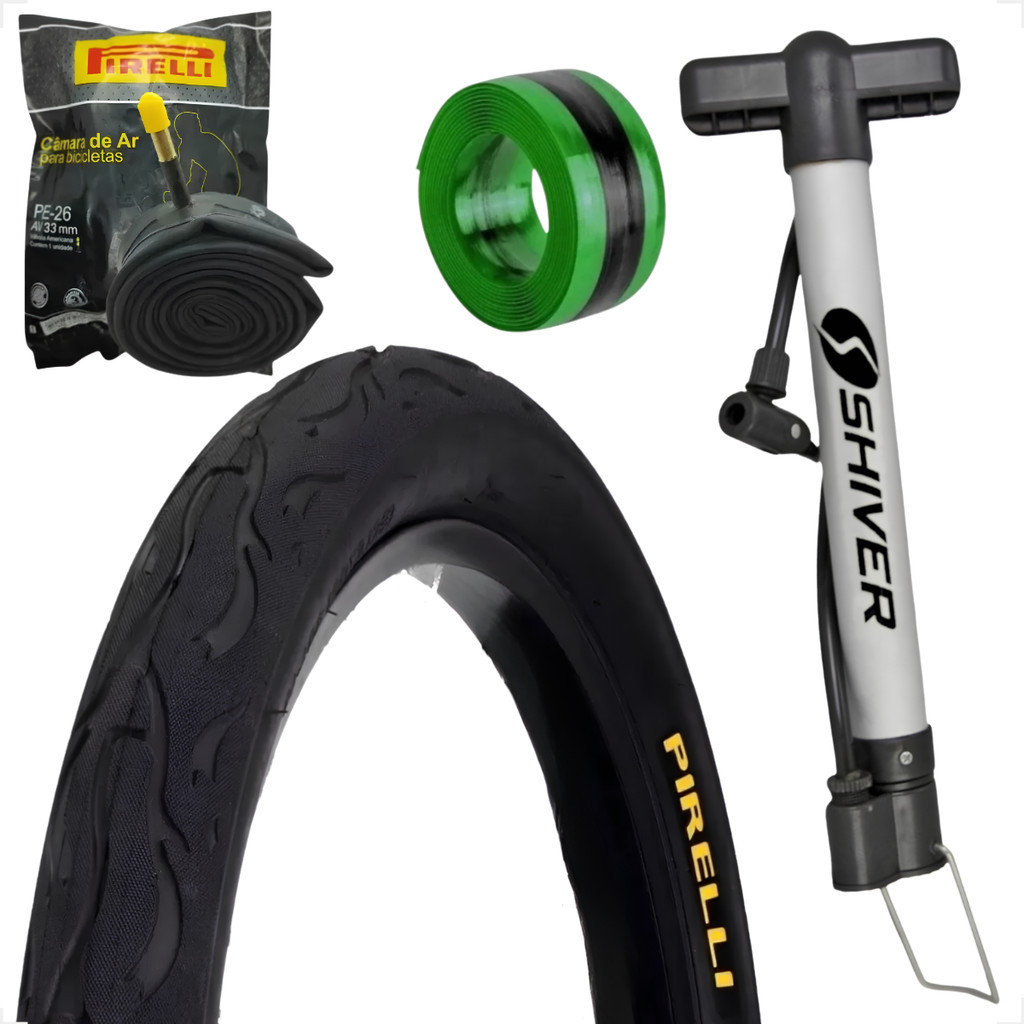 Pneu Bicicleta Pirelli Tornado Beta Flame Balão Aro 26 x 2.125 Camara Pirelli Bombinha fita anfituro
