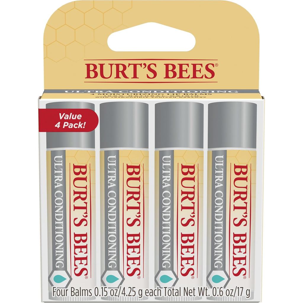 Balm Labial Burt's Bees, cuidado hidratante para os lábios, 100% natural, ultra-condicionador com manteiga de karité e s