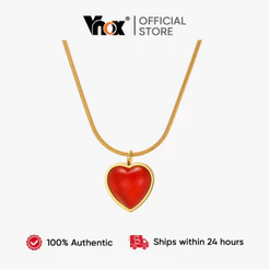 Colar De Coração Vermelho Dourado Fofo Vnox Para Mulheres , Corrente De Cobra Redonda , Presente Sem Manchas De Aço Inox