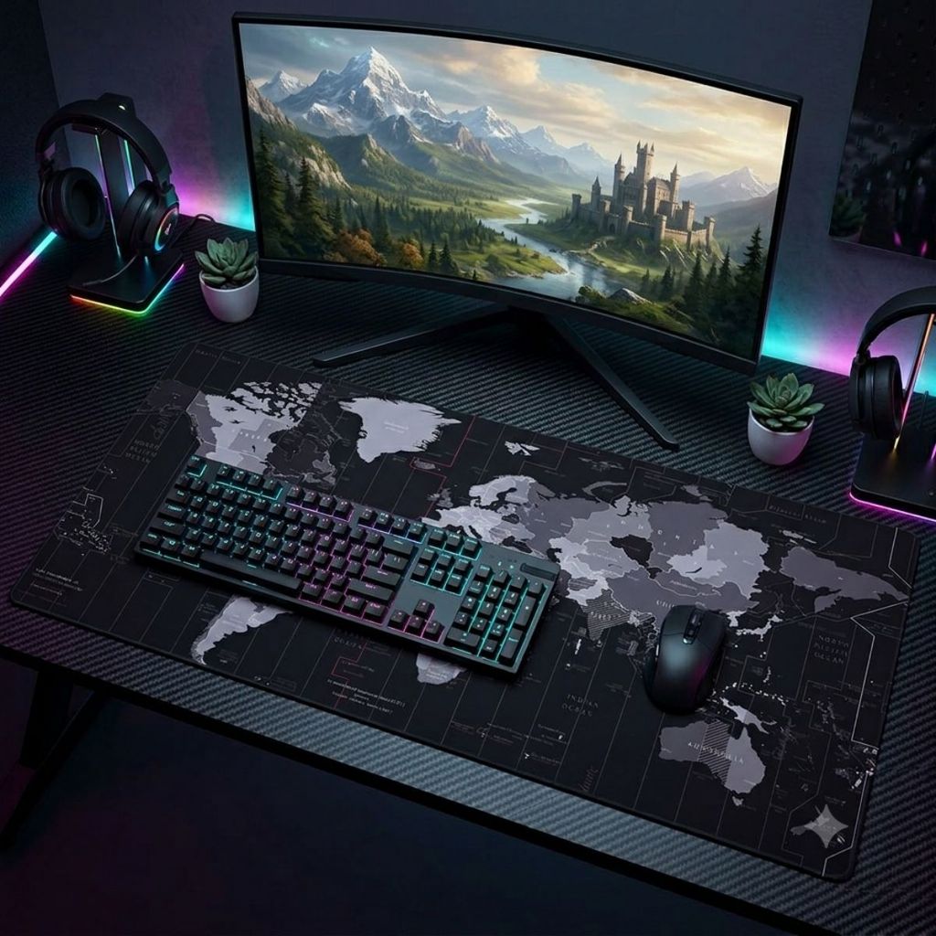 Mouse Pad Gamer Ergonômico com Apoio para Punho Antiderrapante e Confortável Mapa