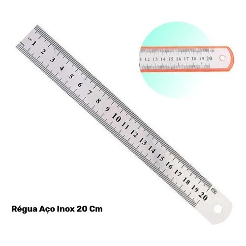 Régua Levolpe Aço Inox 20 Cm Para Patchwork Artesanato Scrapbook Prata