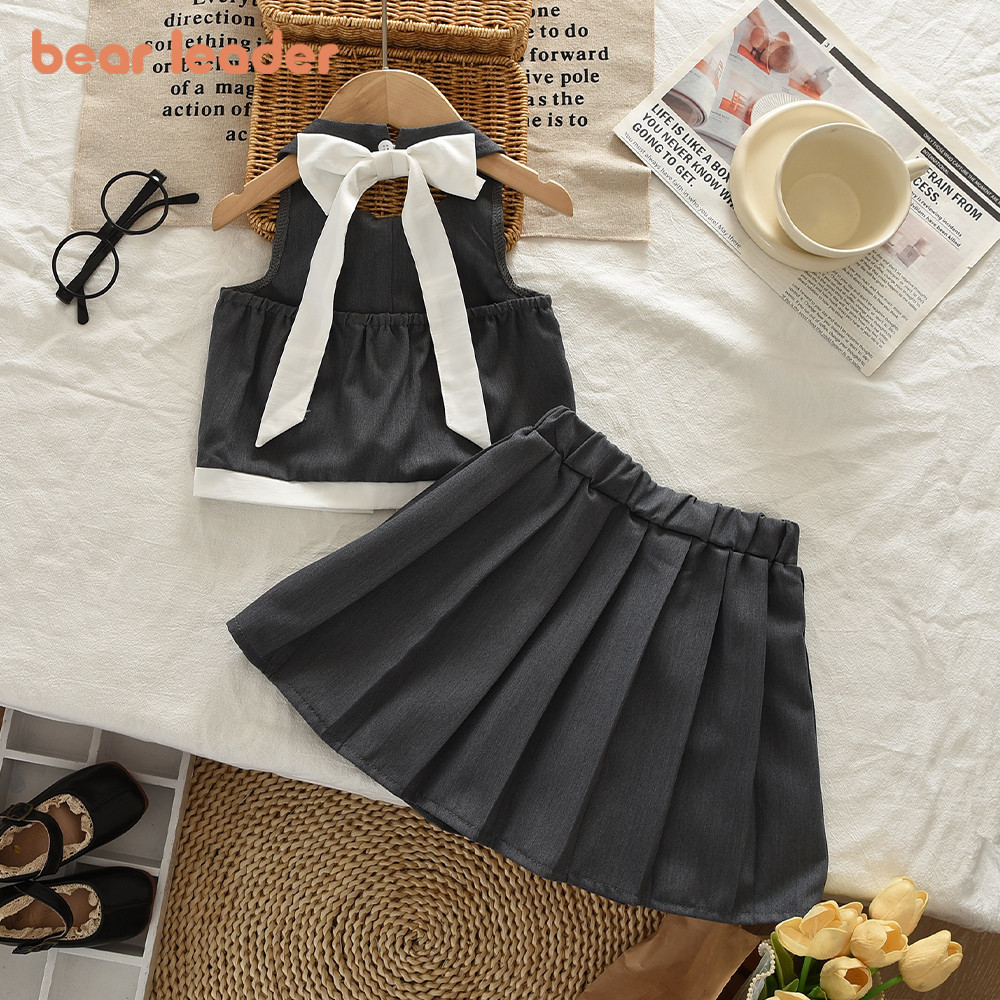 Bear Leader Versão Coreana Cinza Estilo Universitário Terno Casual Infantil Com Gravata Borboleta Pendurada No Pescoço T
