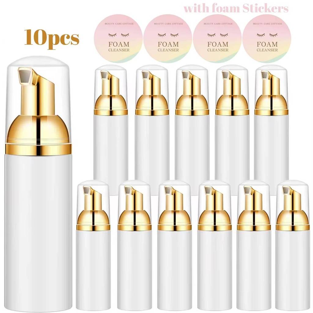 10 Pçs 60ml Bomba De Espuma Garrafa Vazia Rosto Cílios shampoo Limpador Plástico Dispensador Sabão Cosmético glod Rosa