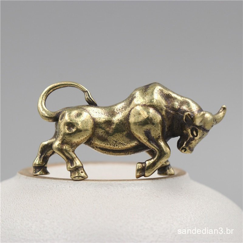 Chaveiro de Estátua de Touro Vintage em Bronze, Pendente de Metal de Cobre, Animal do Zodíaco, Corrente de Touro, Pequen