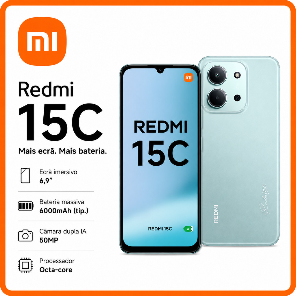 (Novo) Câmera Xiaomi Redmi 15C verde 8GB+256GB RAM,4GB+128GB RAM 6,9″