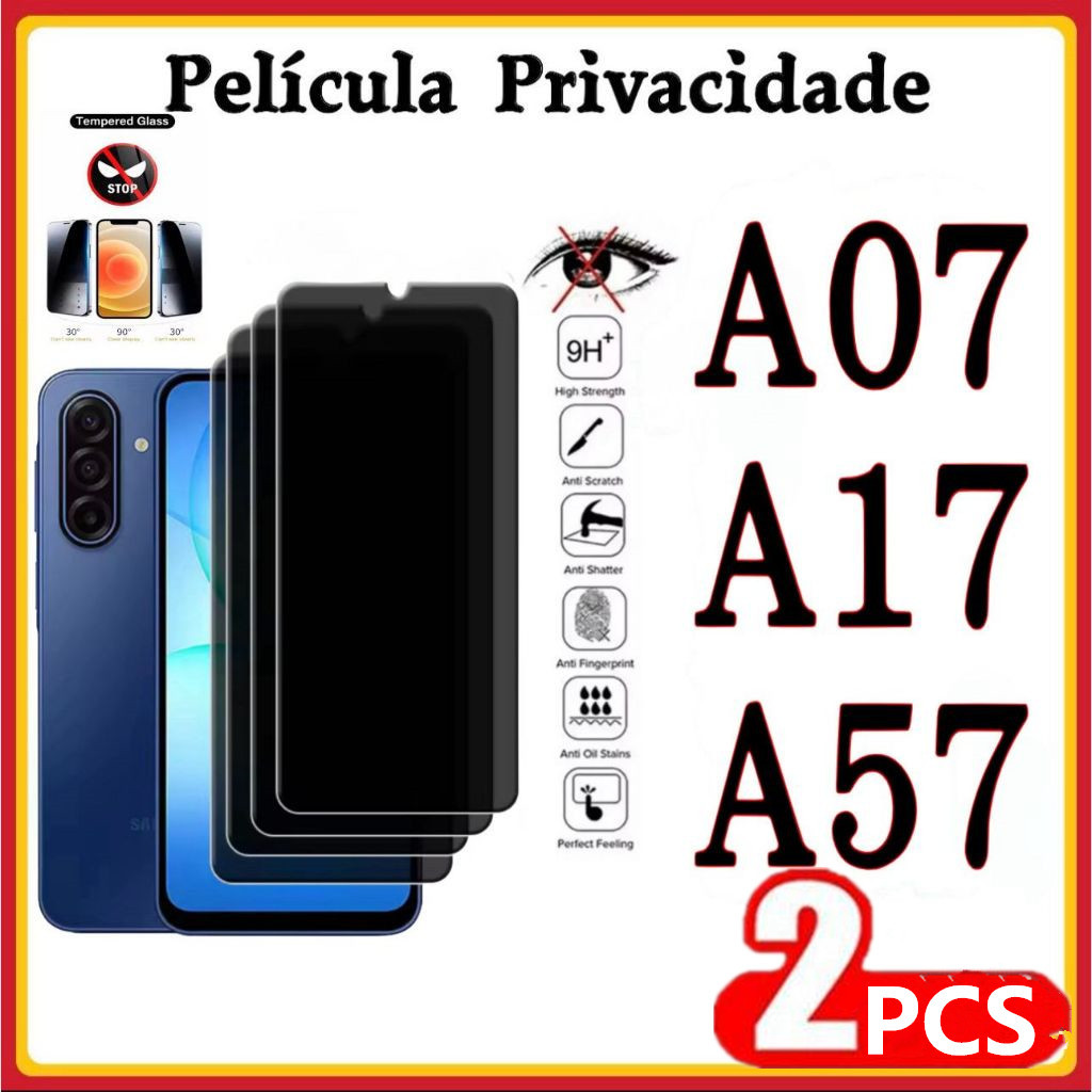 KIT 2PCS Película Privacidade 3D Vidro Temperado Anti Spy Pra Samsung A07 A17 A57