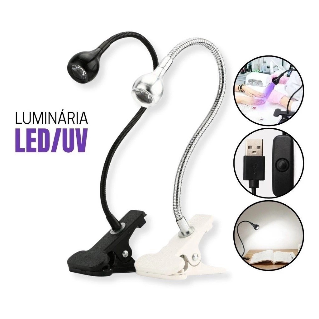 Mini Luminária Lâmpada Led USB De Mesa Com Clipe Garra Flexível UV Para Unhas