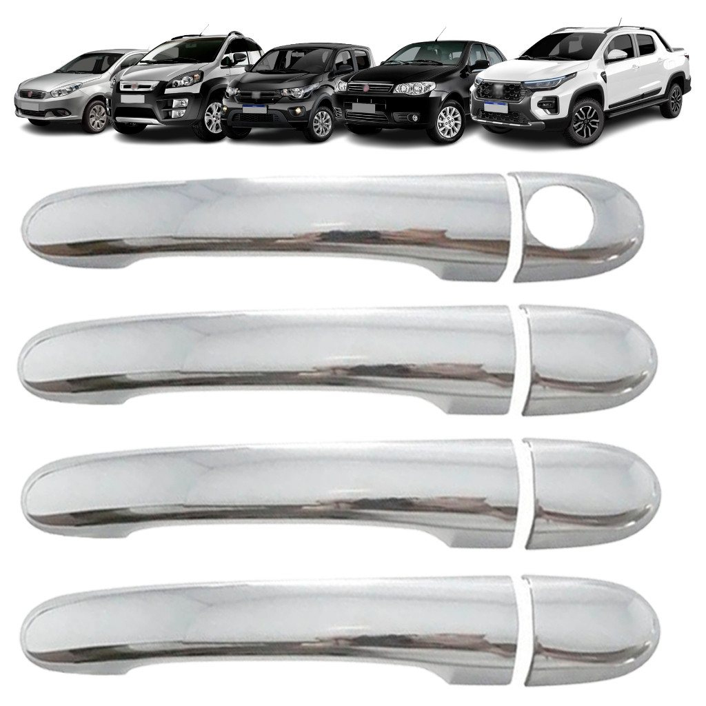 Kit Apliques Maçanetas: Grand Siena / Mobi /Palio G3 G4 G5/ Siena G3 G4/ Strada G5/ Idea - 4 Portas