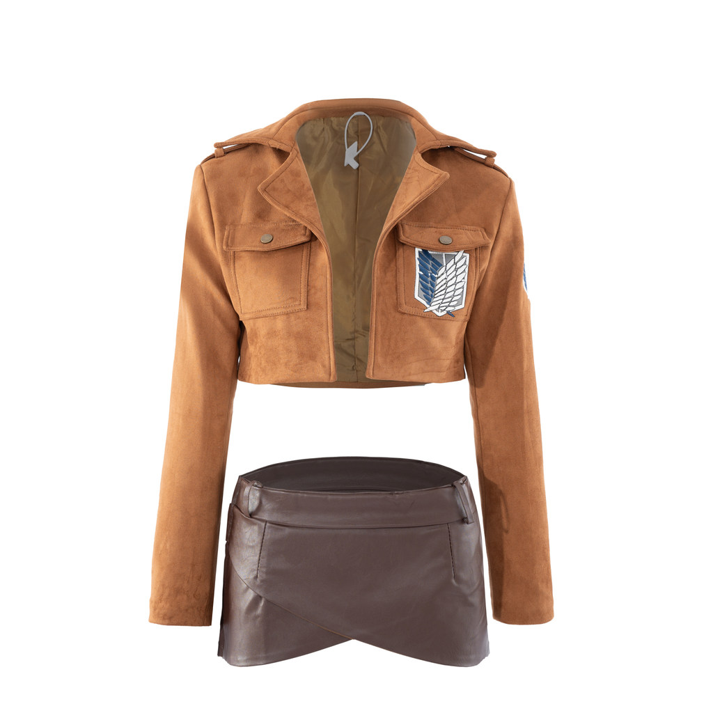 Attack on Titan cos Roupas Allen Mikasa Capitão Survey Corps Tecido Couro Bordado Crachá Jaqueta Couro