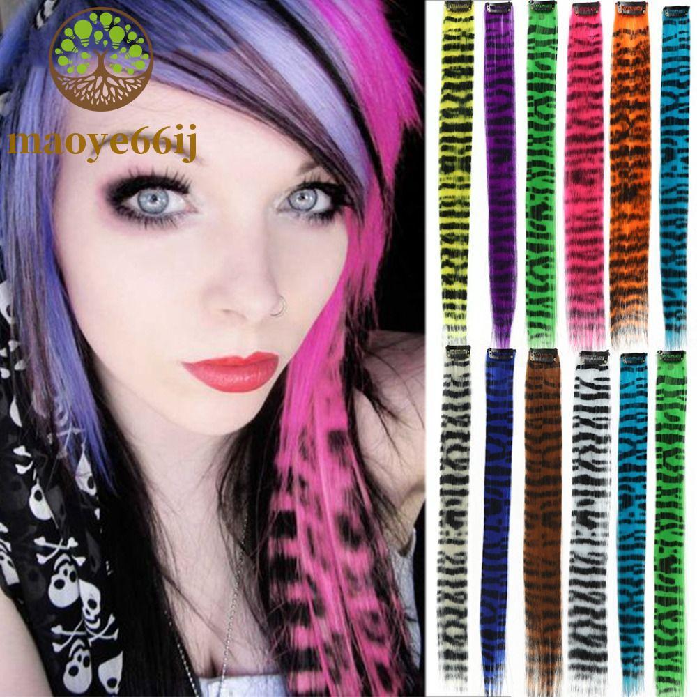 MAOYE66 Peruca Com Estampa De Leopardo Punk Colorida Fasion Sintética Natural Feminina Diária Fibra Resistente Ao Calor