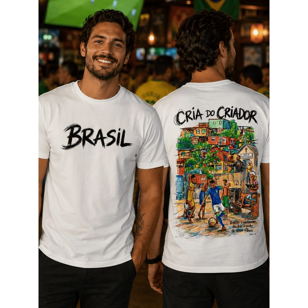 Camiseta Masculina Estampada Brasil Cria do Criador Masculina – Futebol / Copa do mundo- Philklen