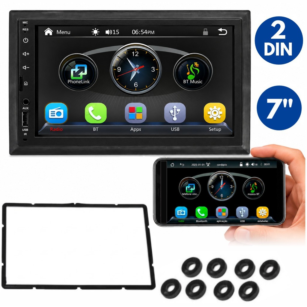 Central Multimídia Mp5 Roadstar RS7007BR 7" Carplay Android + Moldura Painel Polo 2000 a 2014 Fiamon