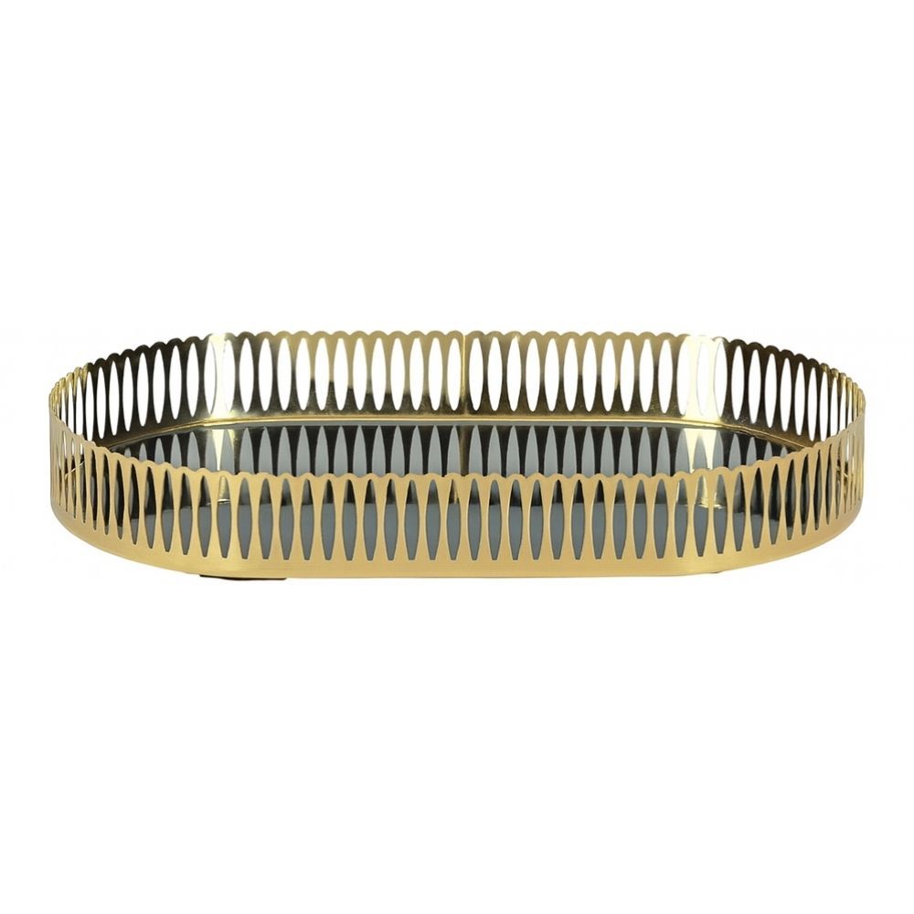 Bandeja Decorativa de Metal Dourado com Espelho 26x15cm Mart