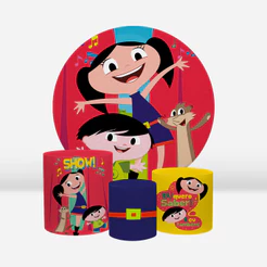 Kit Painel Festa Redondo 1,50x1,50 Com Trio Capas De Cilindros O Show Da Luna | Entrega veloz
