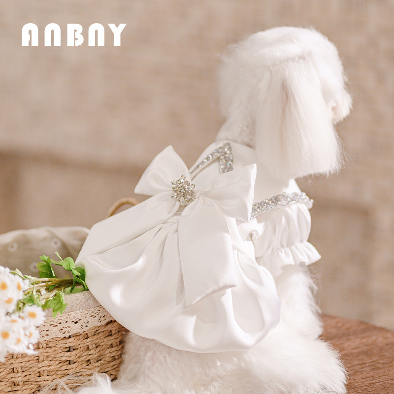 Pawsfun Pet Casamento Arco Bege Vestido Saia Gato Cachorro Babados Verão Luz Vestido de Princesa