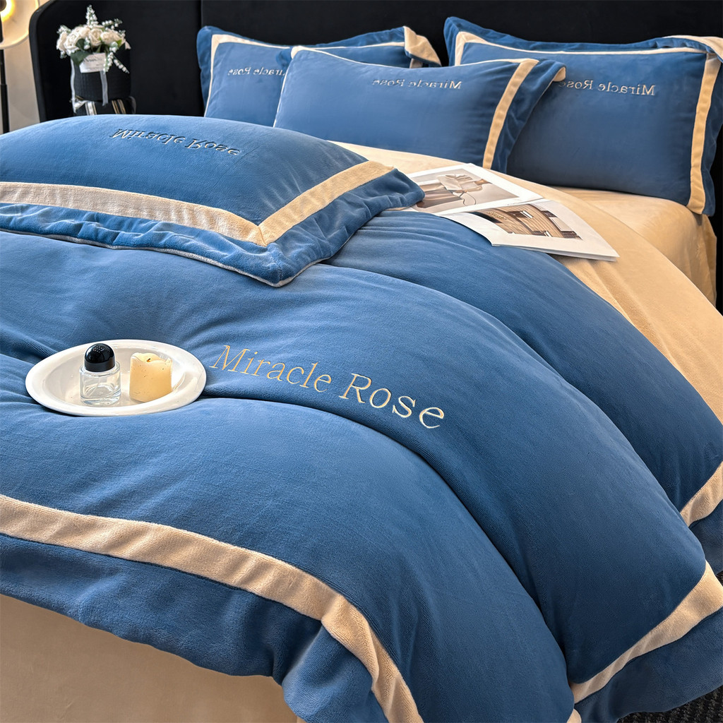 2025 novo estilo Coral velo conjunto de quatro peças estilo inverno leite velo folha colcha capa flanela cama High-End