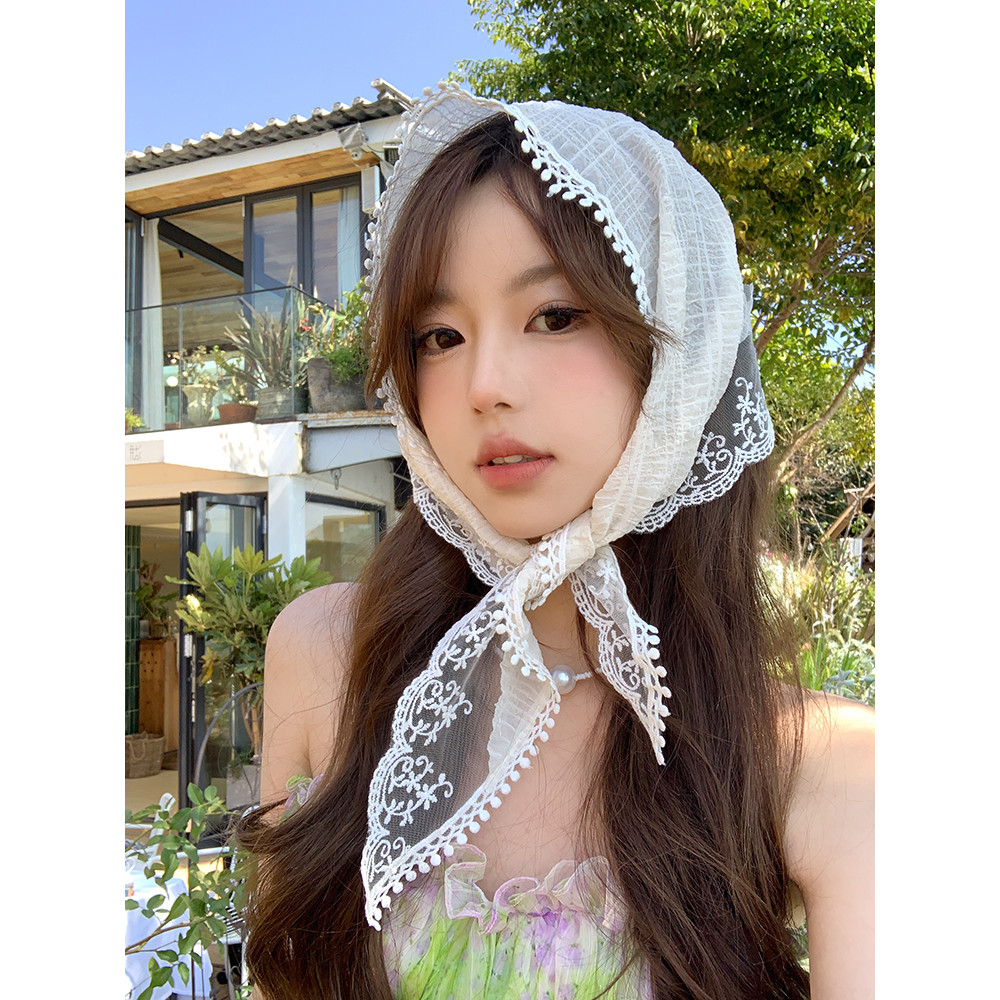 Design Original francês laço triângulo cachecol flor bege moda Retro decorativo lenço bandana feminino gravata saco Stre