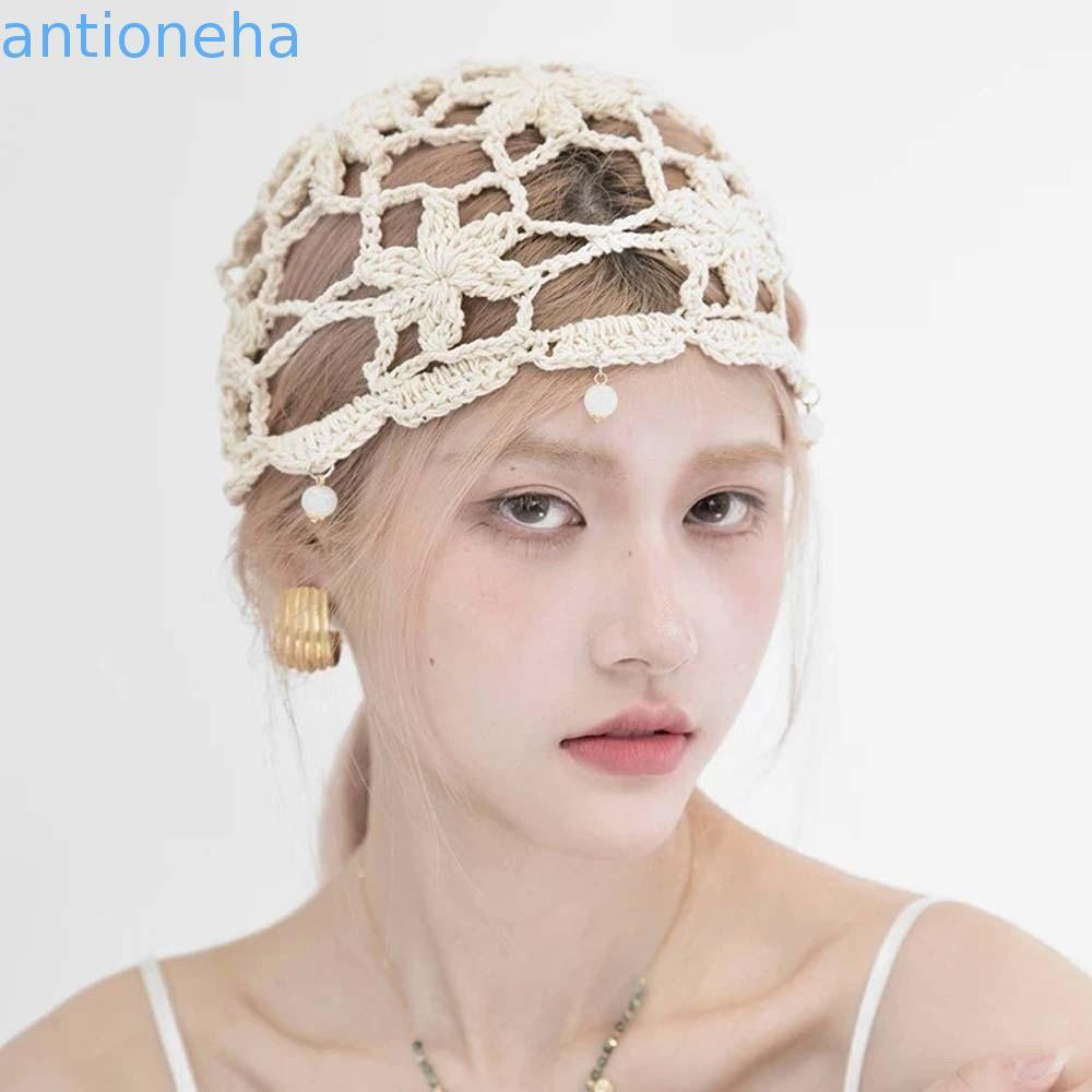 Chapéu De Malha De Flor De Crochê ANTIONEHA , Gorro Fino Feito À Mão , Boné Tecido Estilo Boêmio