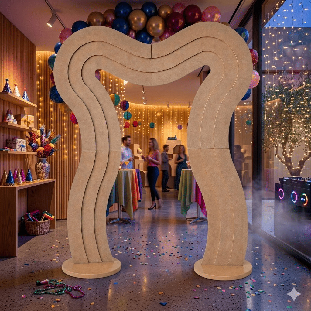 Backdrop Desmontável Orgânico Ondas MDF para Decoradores de Festas Painel Fly em Camadas para Fundo de Mesa e Fotos
