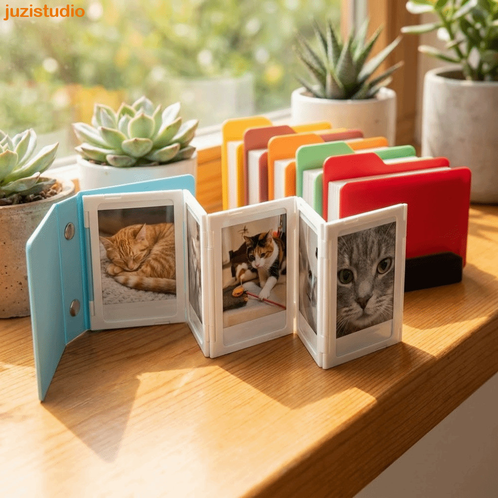 JUZISTUDIO Moldura Dobrável Para Fotos , Álbum De Com Design De Dobradiça Quadrada , Mini Organizador De Porta-Retratos