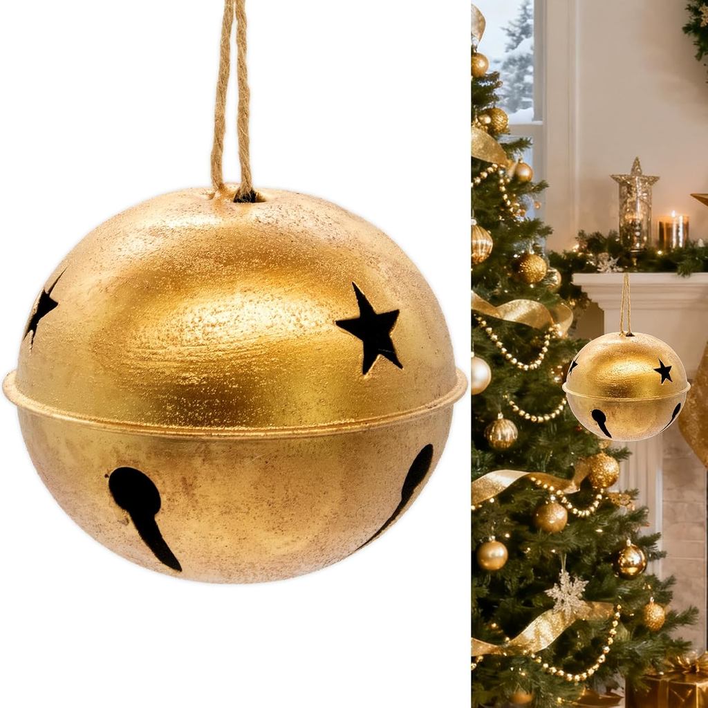 Decorações de Natal, Sinos de Natal para Decoração, Sinos de Vaca Harmony para Decoração Vintage, Sino Rústico Dourado F