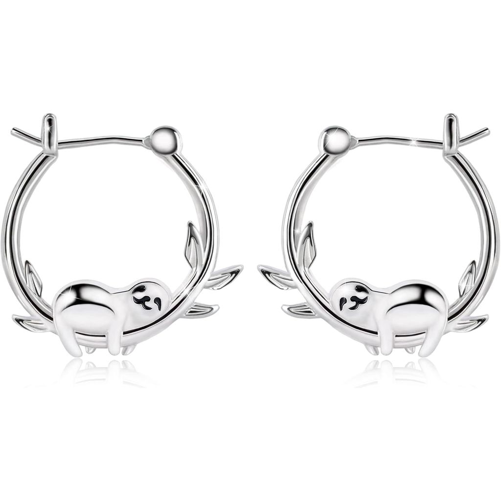 Sloth Earrings for Women Girls - Sterling Silver Sloth Hoop Earrings for Teens Hypoallergenic Cute Animal Earrings for S