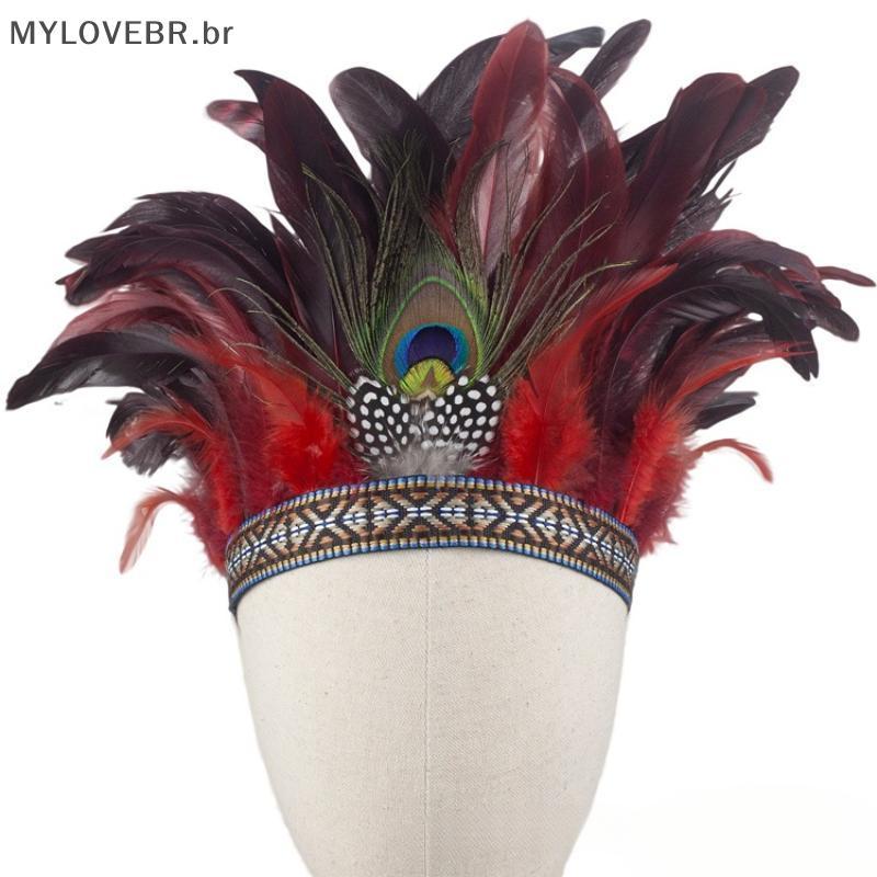 MYLOVEBR Tiara De Coroa De Penas Fashion Com Alça Para Cocar De Festa De Cosplay De Halloween