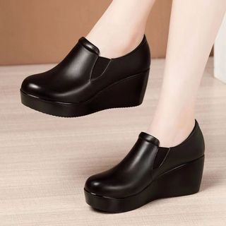 Wenzhou couro genuíno sola macia salto alto boca profunda primavera novo estilo único sapatos cunha sapatos de couro ant