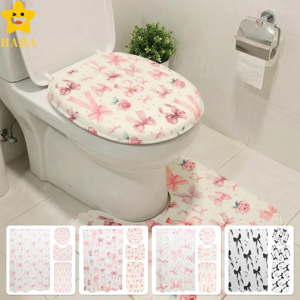 Conjunto De Cortina De Banheiro Elegante , 4 Unidades , Chuveiro E Tapete Com 12 Anéis , De Banho Tampa De Vaso Sanitári