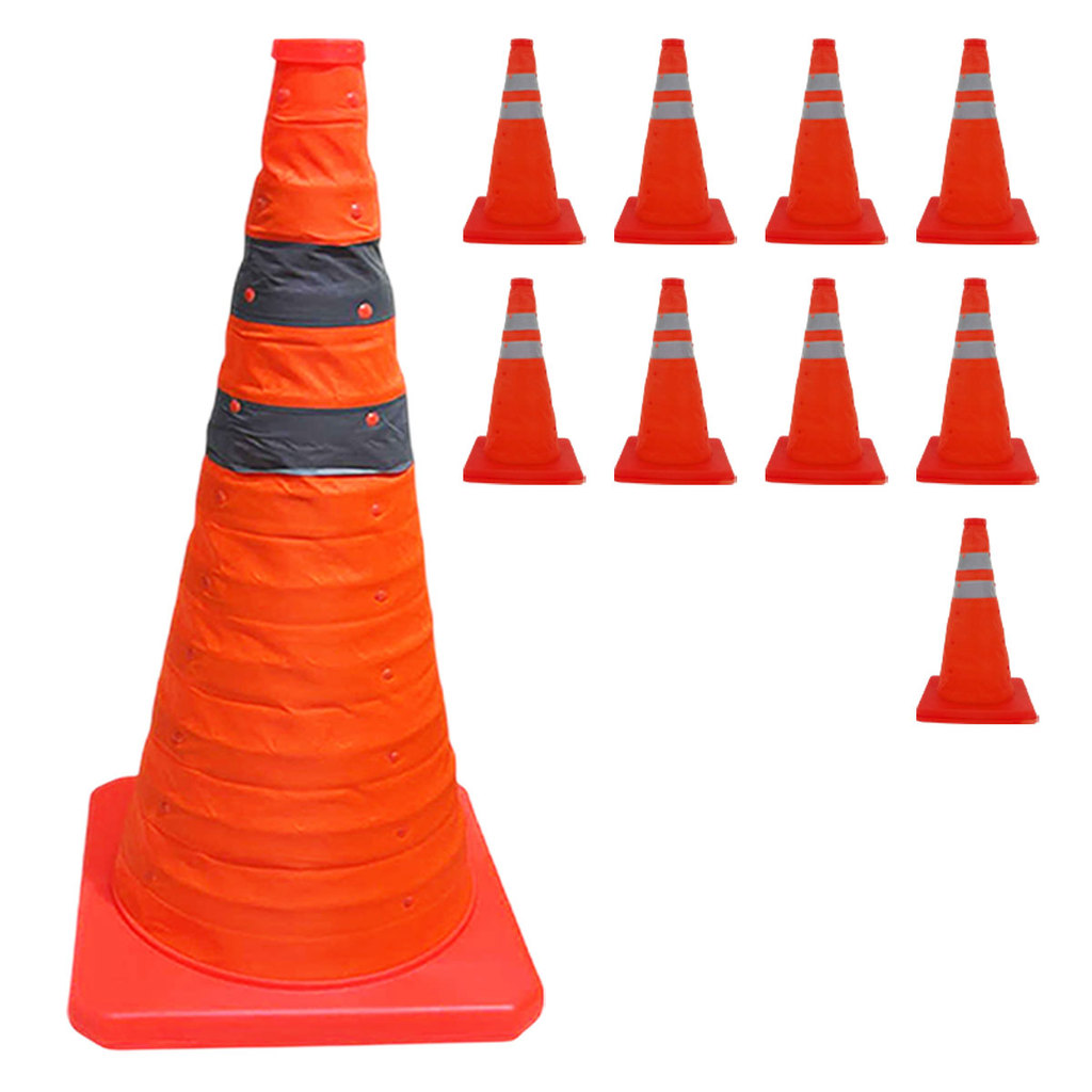 Cone Portatil Retratil Kit 9 Uni Sinalizador Obra Flexivel Baliza Rodovia Estrada Alerta Viario Segurança Dobravel