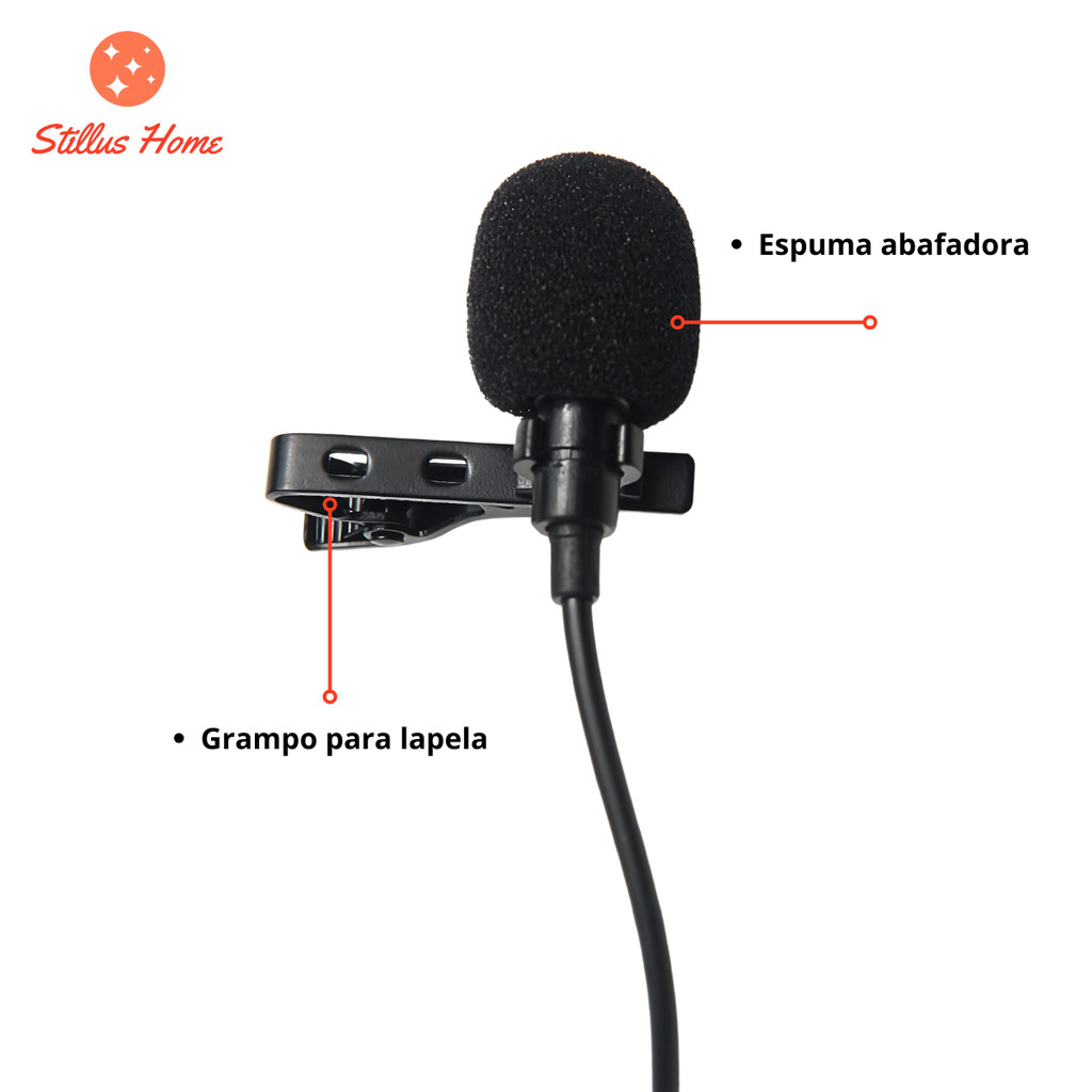 Microfone Lapela Com Fio P2 3.5mm Celular Gravador Vlog Omnidirecional Gravador