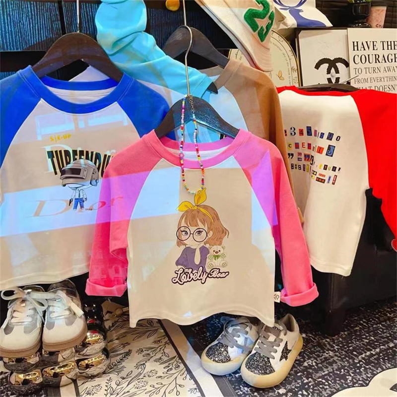 Han Liangpin Médio Grande Crianças Desenhos Animados Impresso Camiseta de Algodão Puro 2024 Outono Novo Estilo Crianças 