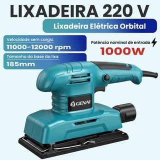 Lixadeira Orbital Elétrica 1000W 220V GENAI-Lixamento de Madeira, Metal, Parede e Remoção de Tinta e Ferrugem