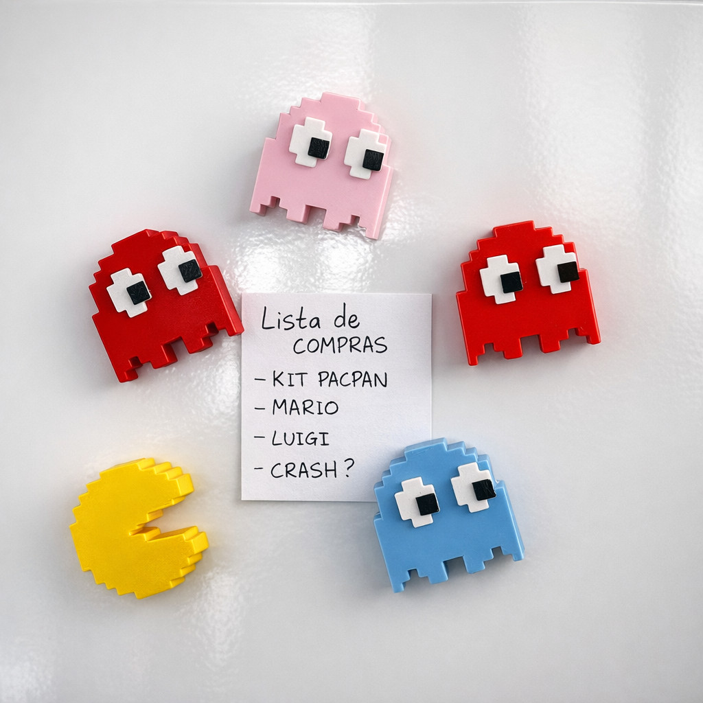 Kit Pac-man Imã de Geladeira com 5 Geek Cozinha