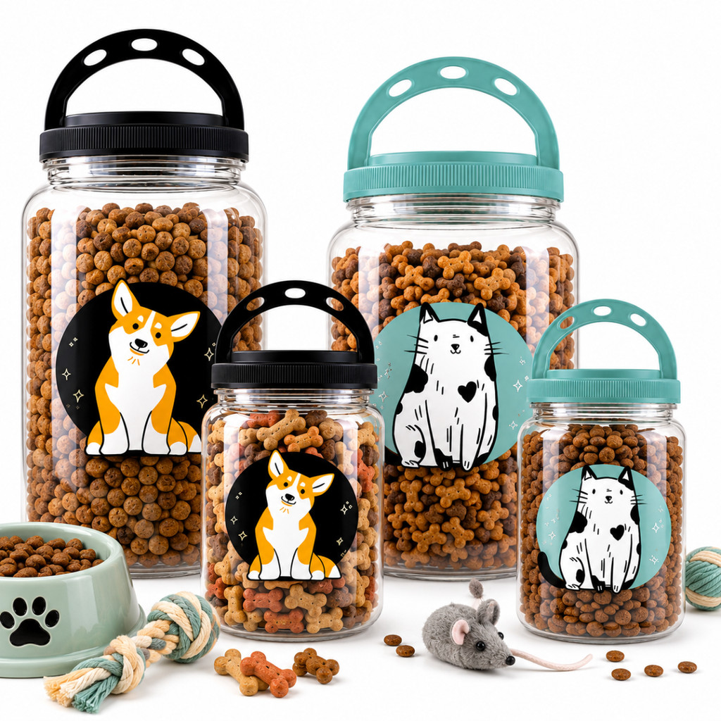 Pote Porta Ração Petiscos Pet Para Cachorro E Gato Pet 3,6L e 1,7Litros Com Alça Recipiente BPA Free