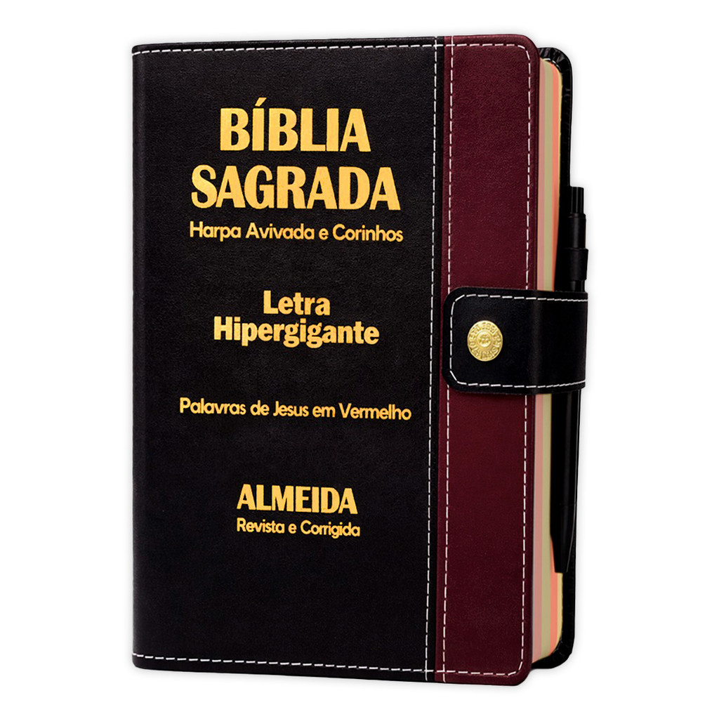 Bíblia Sagrada Letra Hipergigante Preta com Detalhe Vinho Com Harpa - Indice por Cores