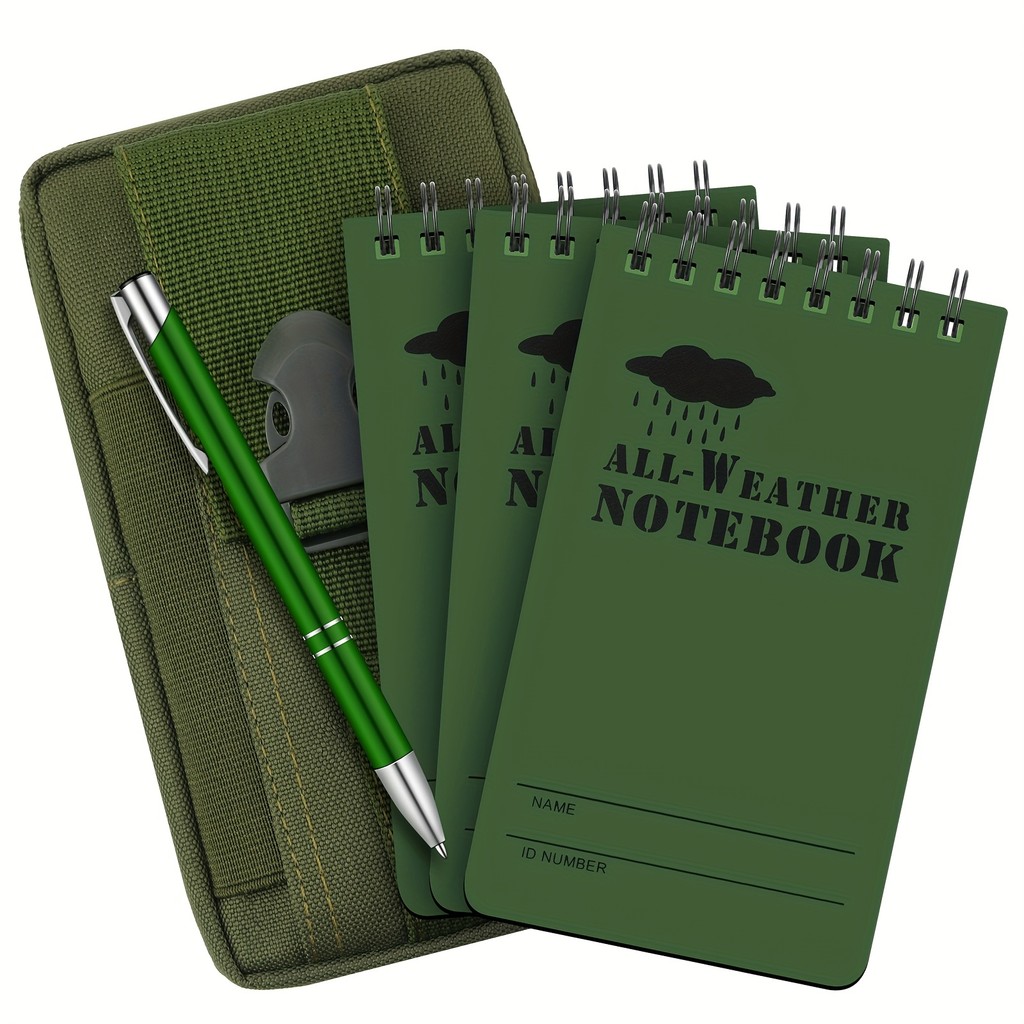Conjunto de 5 peças de caderno tático e caneta com caneta de metal e capa de tecido - Caderno de bolso de 3x5 polegadas,