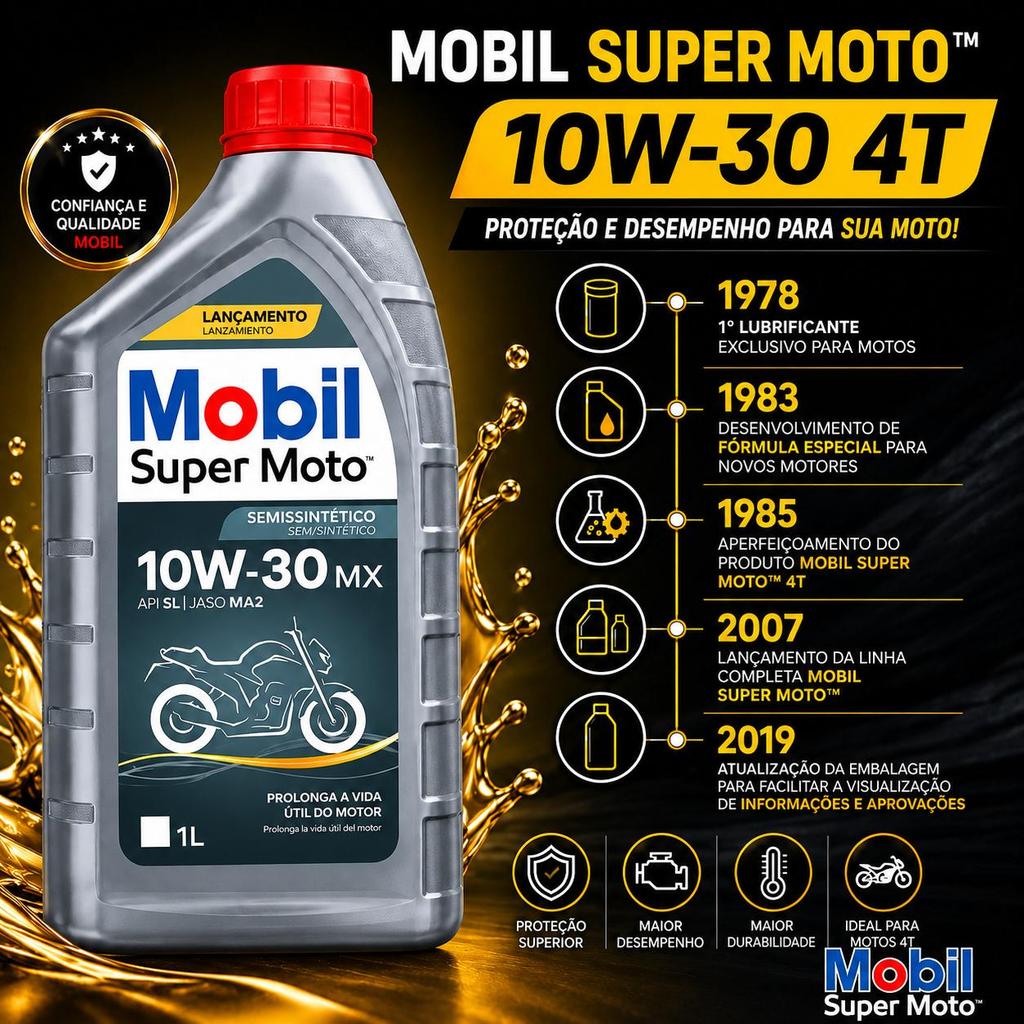 Mobil Óleo Super Moto 10w30 1 Litro Semi Sintetico 4t Mx — imagem 2 de 2