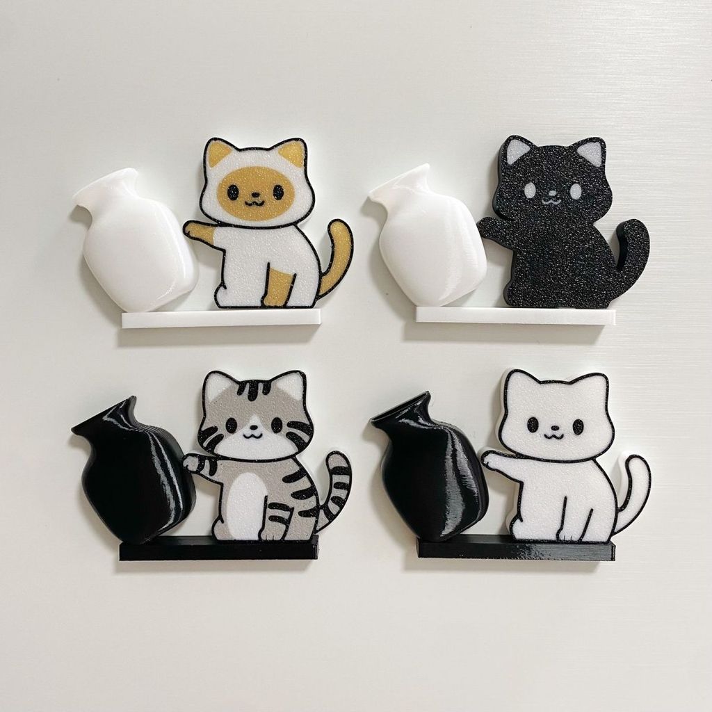 Vaso de Flores em Forma de Gato, Ímã de Geladeira em Acrílico para Coleção de Bigodes de Gato, Organizador de Bigodes Mi
