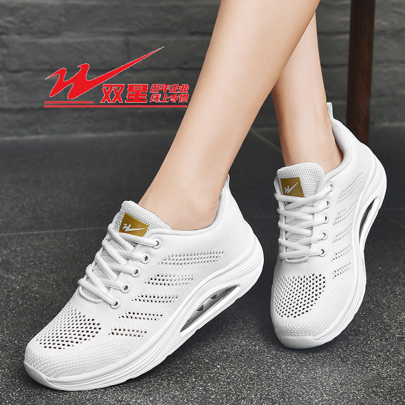 Dupla estrela sapatos femininos malha respirável sapatos esportivos casuais de sola grossa sapatos de balanço feminino v