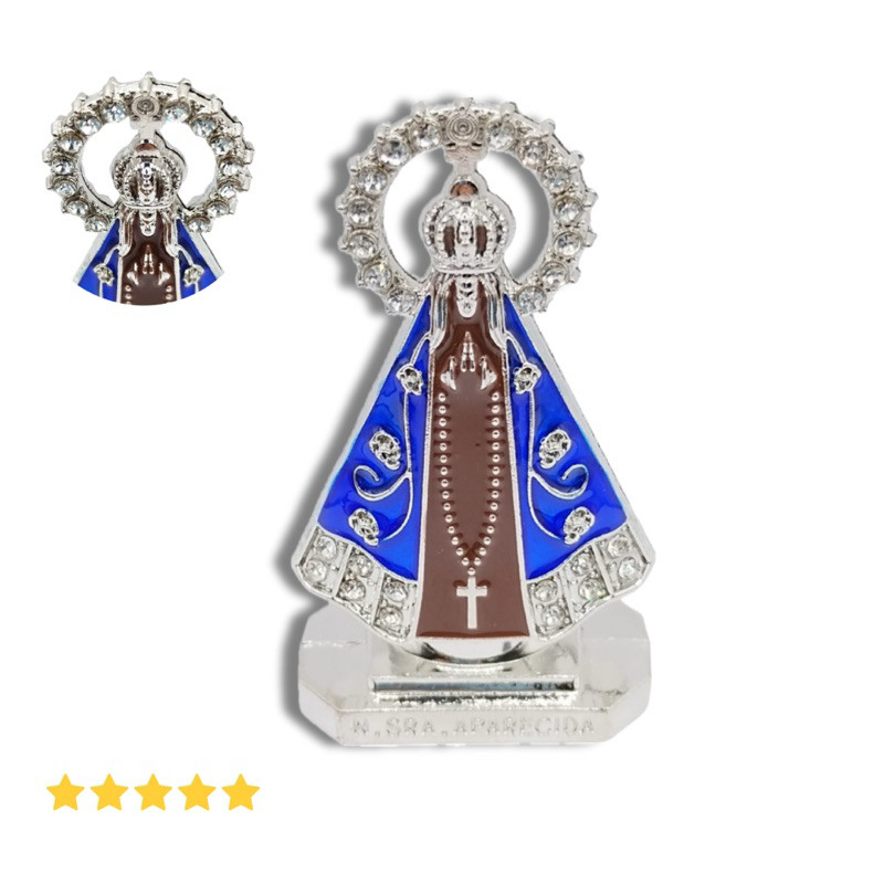 Imagem Nossa Senhora Aparecida Resplendor Miniatura Dupla Face Metal P/ Painel Carro Mesa Escritóriouu