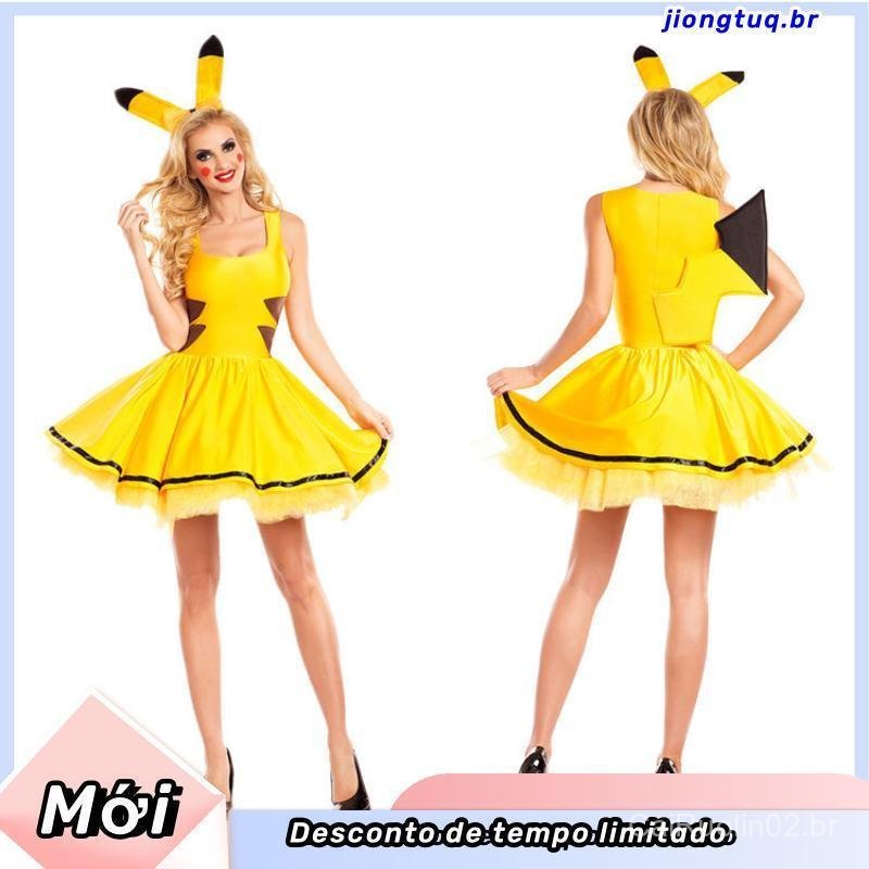 Fantasia de Natal do Pikachu para Mulheres, Vestido Sexy para Cosplay, Festa de Dança de Fim de Ano para Adultos WTLL 1X
